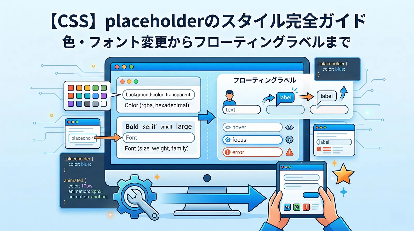 【CSS】placeholderのスタイル完全ガイド｜色・フォント変更からフローティングラベルまで