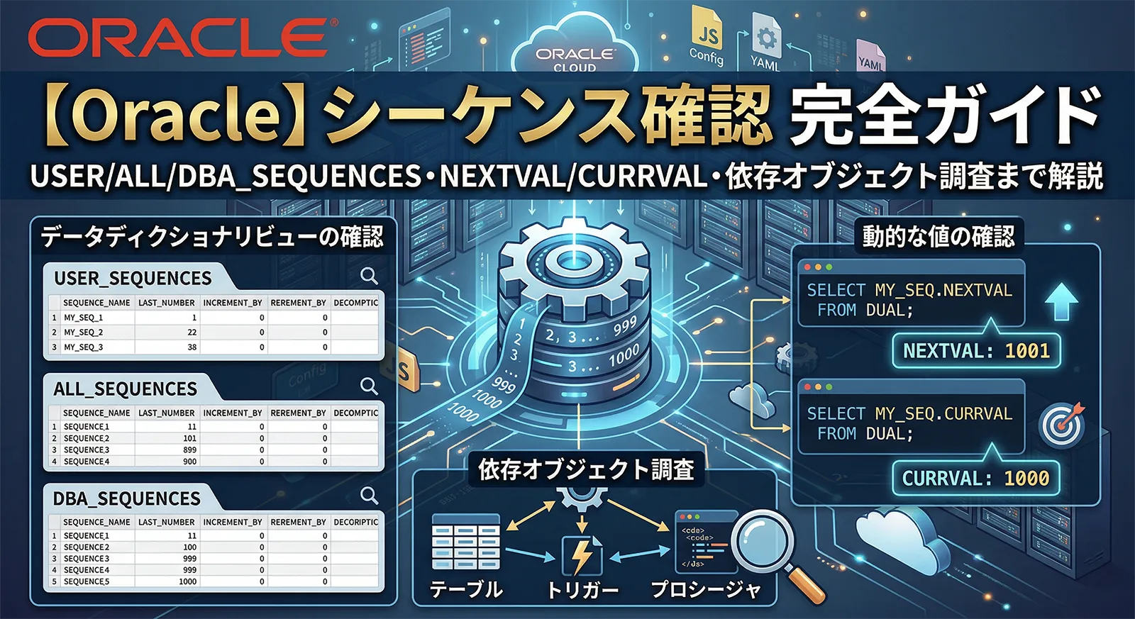 【Oracle】シーケンスの確認方法完全ガイド｜USER/ALL/DBA_SEQUENCES・NEXTVAL/CURRVAL・依存オブジェクト調査まで解説