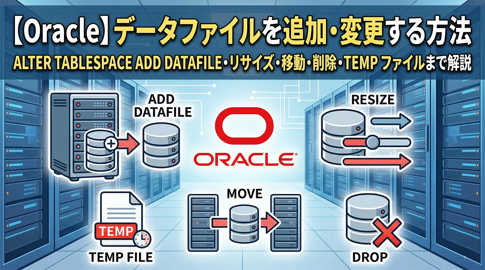【Oracle】データファイルを追加・変更する方法｜ALTER TABLESPACE ADD DATAFILE・リサイズ・移動・削除・TEMP ファイルまで解説