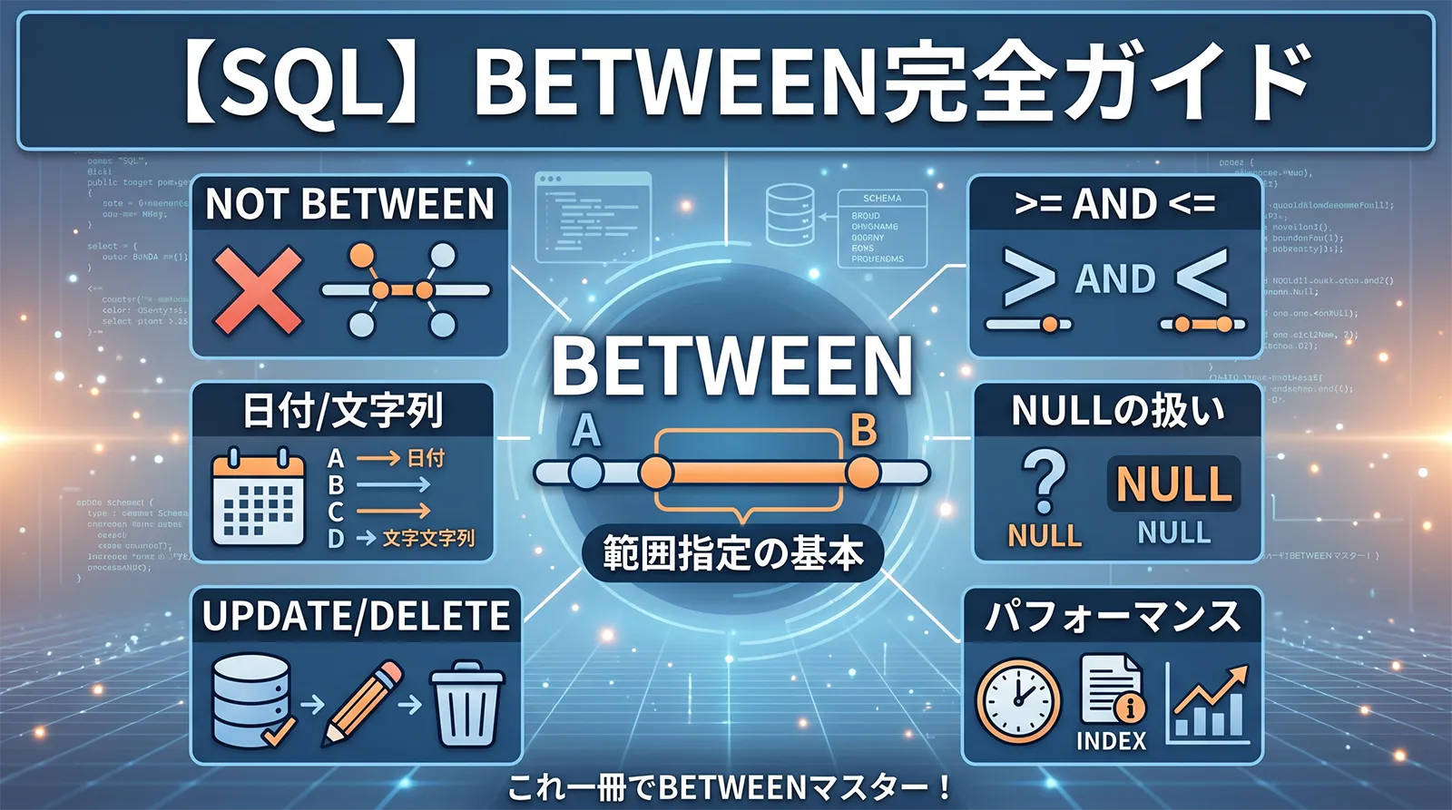 【SQL】BETWEEN完全ガイド｜範囲指定の基本・NOT BETWEEN・>=AND