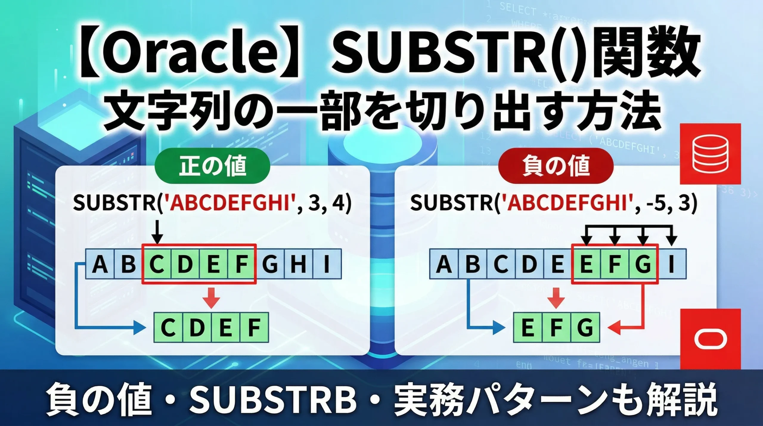 【Oracle】SUBSTR()関数で文字列の一部を切り出す方法｜負の値・SUBSTRB・実務パターンも解説
