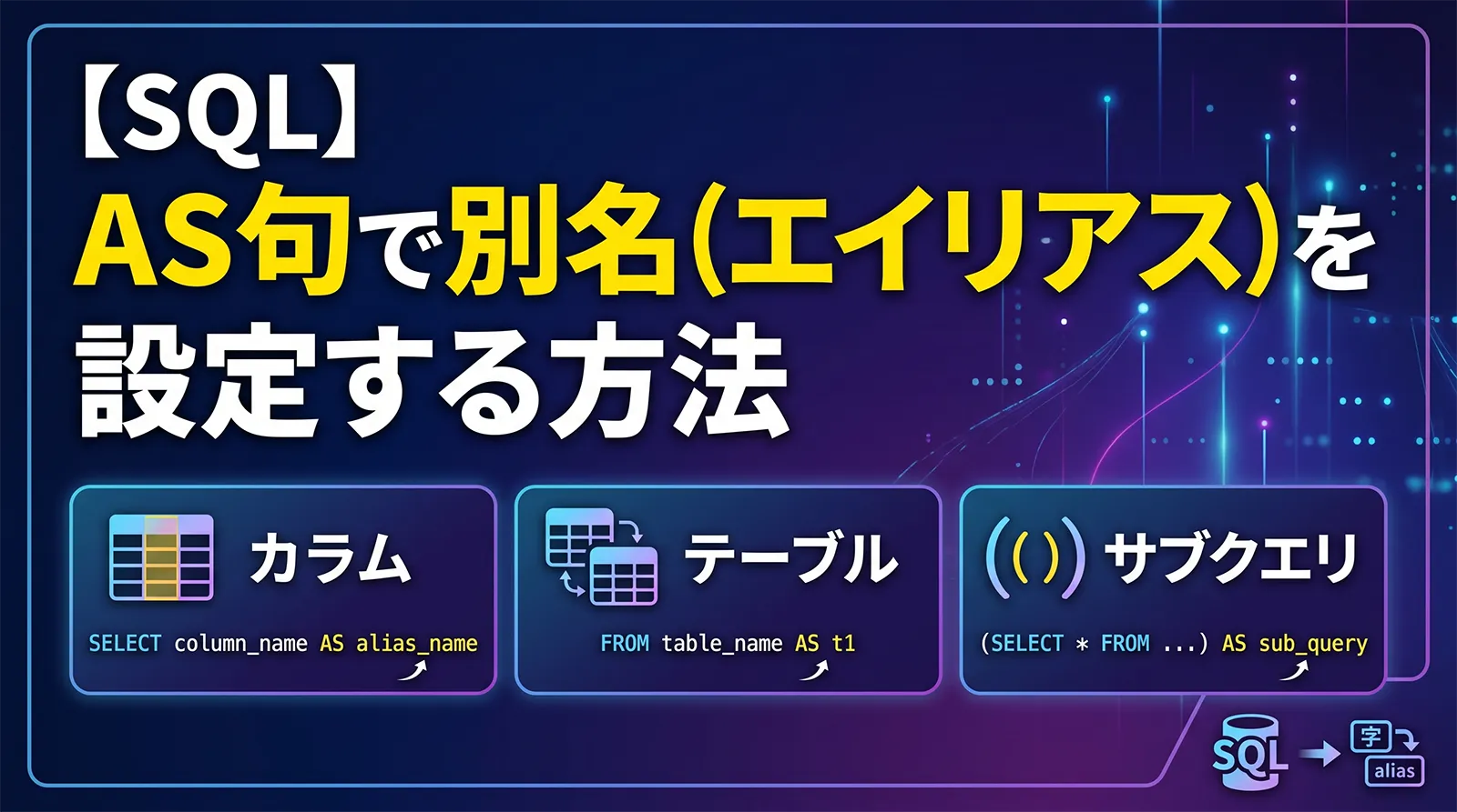 【SQL】AS句で別名（エイリアス）を設定する方法｜カラム・テーブル・サブクエリの使い方