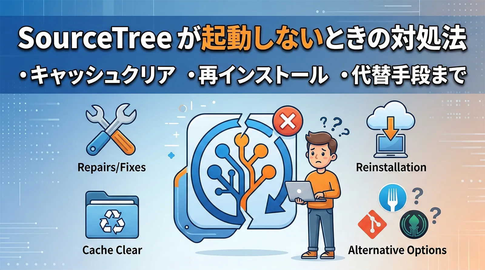 SourceTreeが起動しないときの対処法｜キャッシュクリア・再インストール・代替手段まで