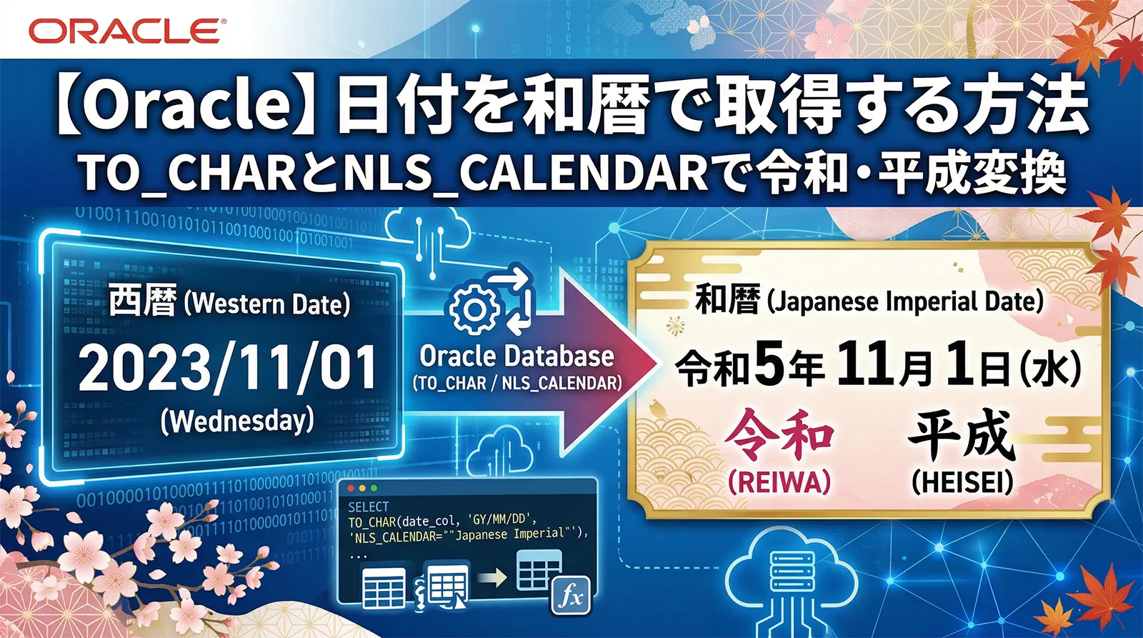 【Oracle】日付を和暦で取得する方法｜TO_CHARとNLS_CALENDARで令和・平成変換