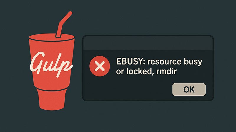【gulp】「EBUSY: resource busy or locked, rmdir」エラーの対処法