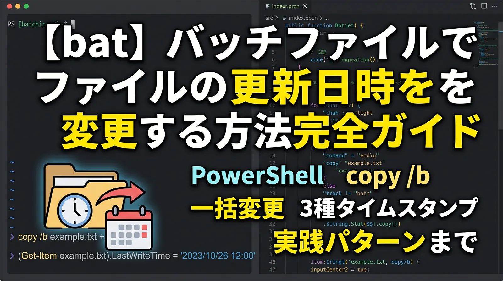 【bat】バッチファイルでファイルの更新日時を変更する方法完全ガイド｜PowerShell・copy /b・一括変更・相対日時・3種タイムスタンプ・実践パターンまで