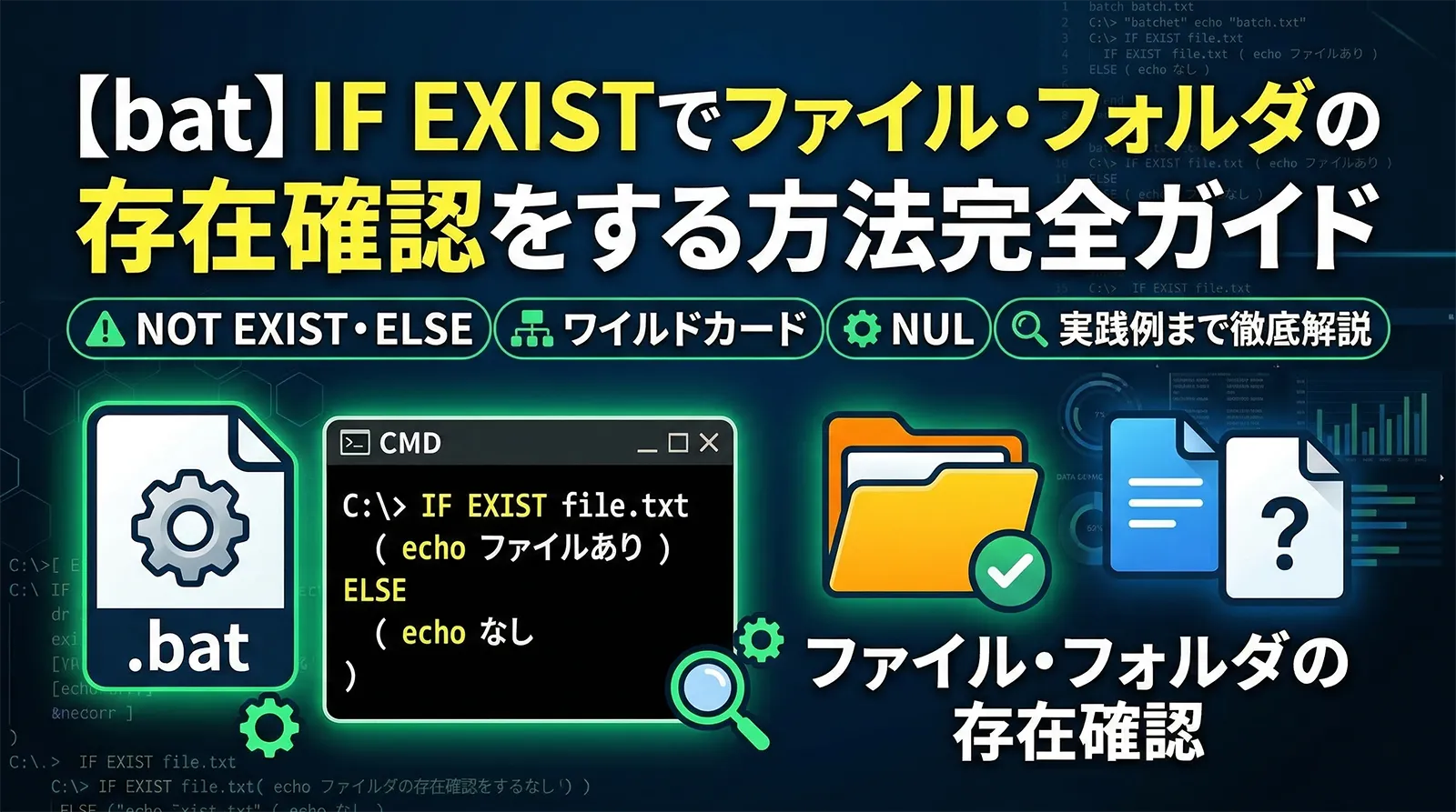 【bat】IF EXISTでファイル・フォルダの存在確認をする方法完全ガイド｜NOT EXIST・ELSE・ワイルドカード・NUL・実践例まで徹底解説