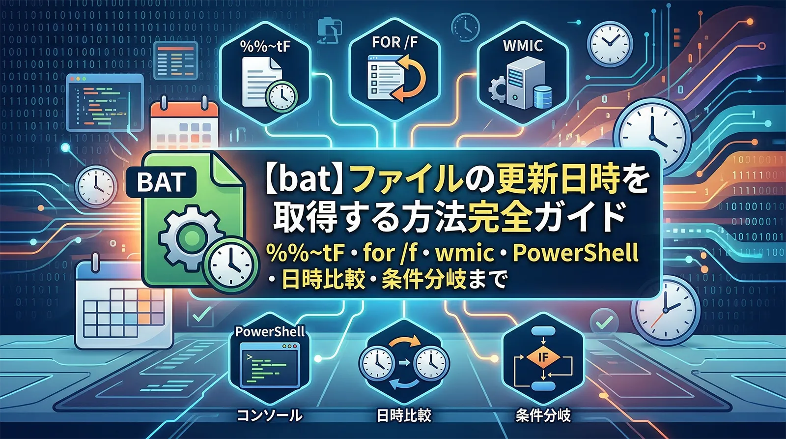 【bat】ファイルの更新日時を取得する方法完全ガイド｜%%~tF・for /f・wmic・PowerShell・日時比較・条件分岐まで