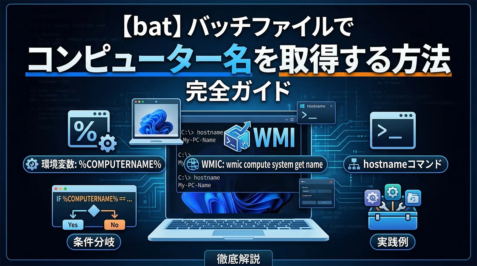 【bat】バッチファイルでコンピューター名を取得する方法完全ガイド｜%COMPUTERNAME%・wmic・hostname・条件分岐・実践例まで徹底解説