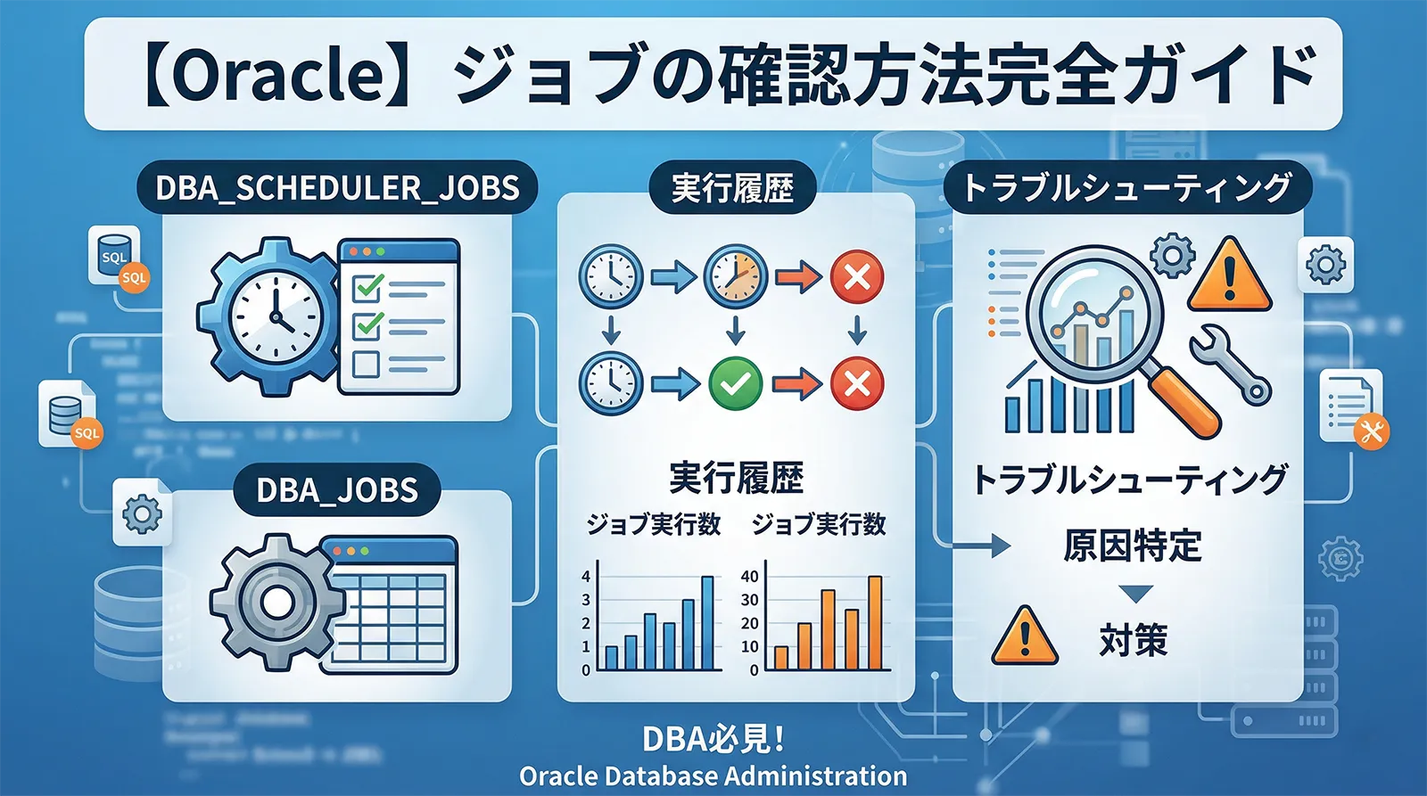 【Oracle】ジョブの確認方法完全ガイド｜DBA_SCHEDULER_JOBS・DBA_JOBS・実行履歴・トラブルシューティングまで