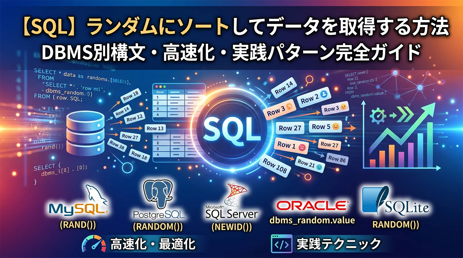 【SQL】ランダムにソートしてデータを取得する方法｜DBMS別構文・高速化・実践パターン完全ガイド