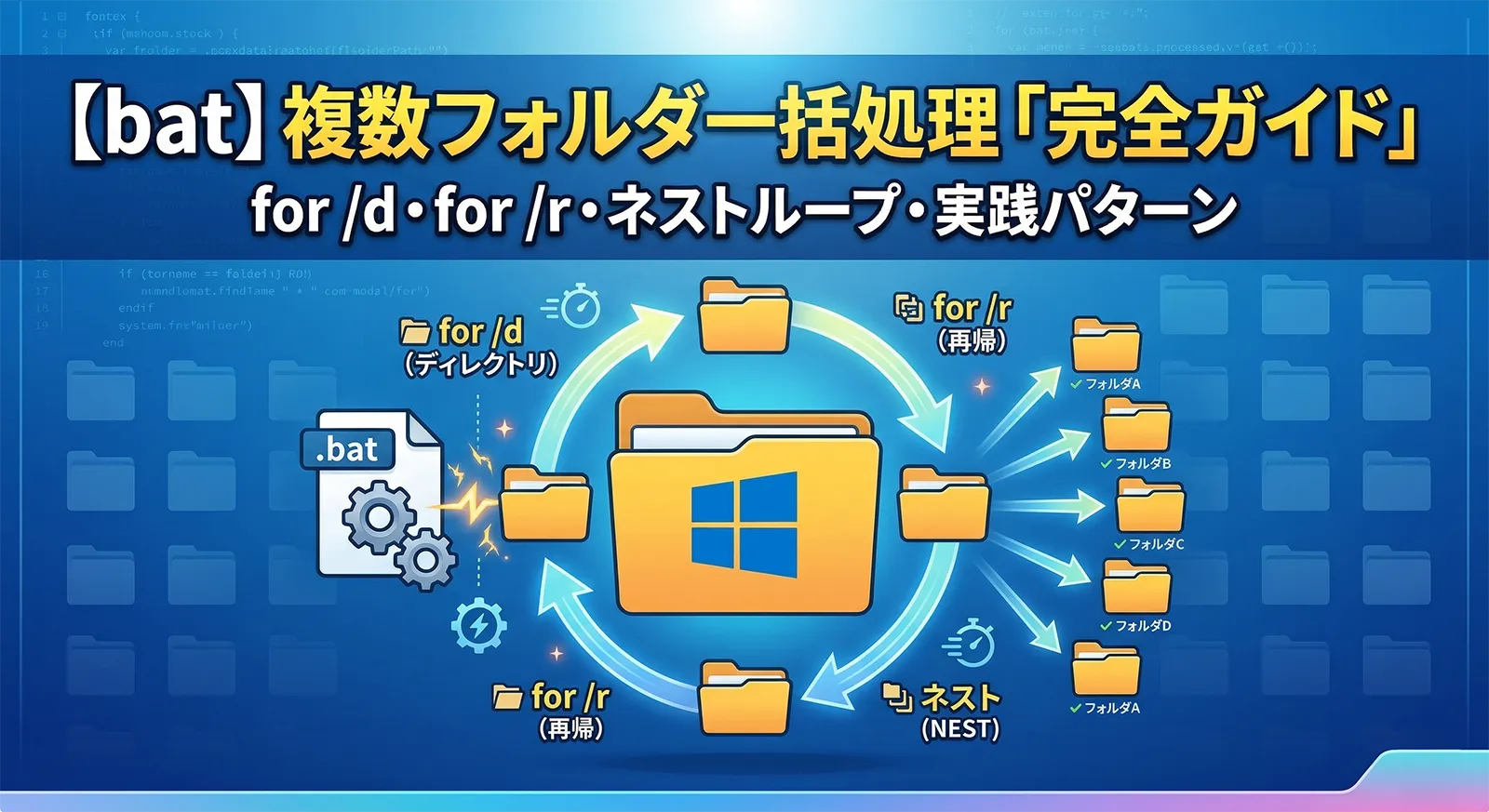 【bat】複数フォルダをループして一括処理する方法｜for /d・for /r・ネストループ・実践パターン完全ガイド