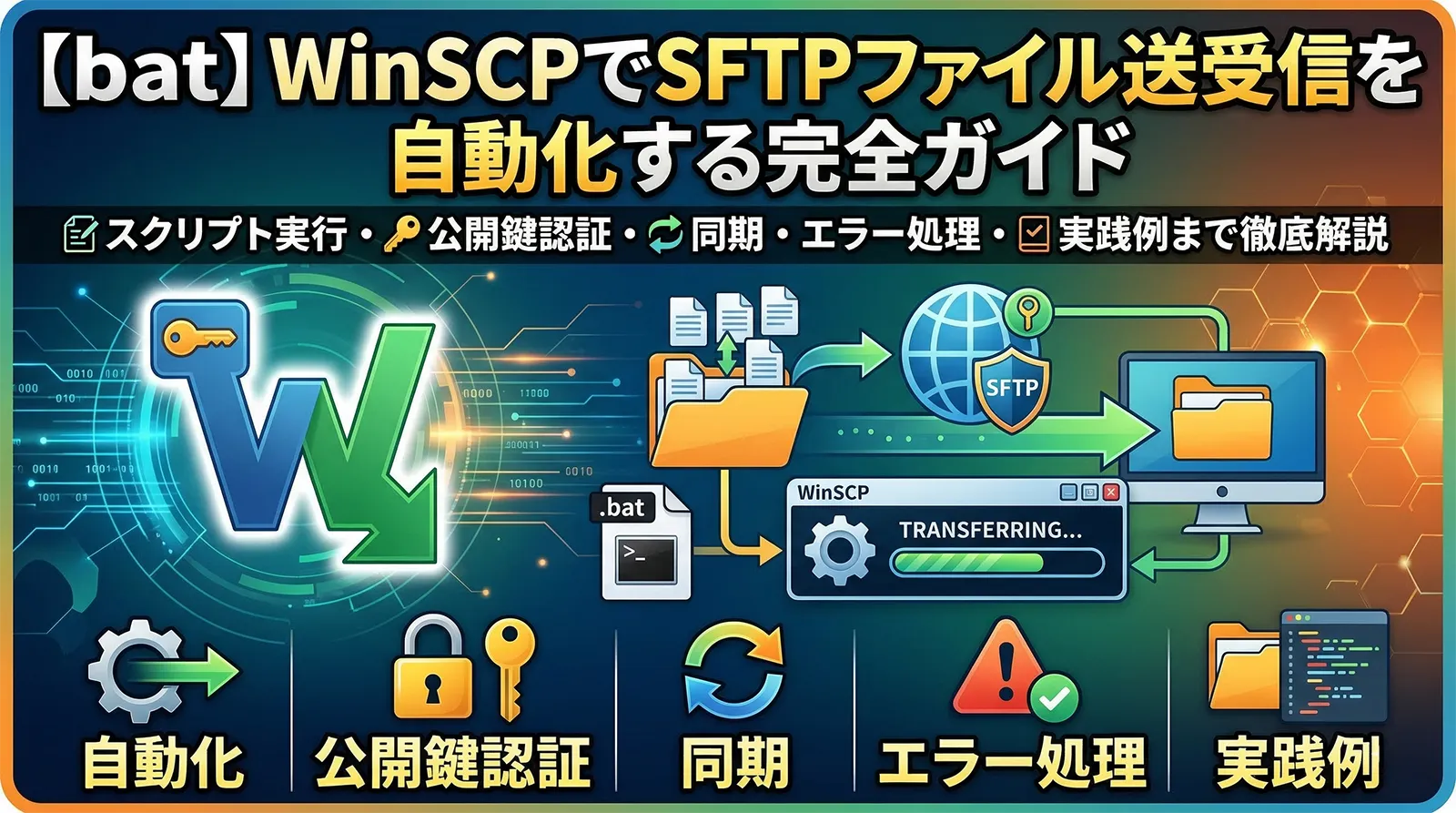 【bat】WinSCPでSFTPファイル送受信を自動化する完全ガイド｜スクリプト実行・公開鍵認証・同期・エラー処理・実践例まで徹底解説