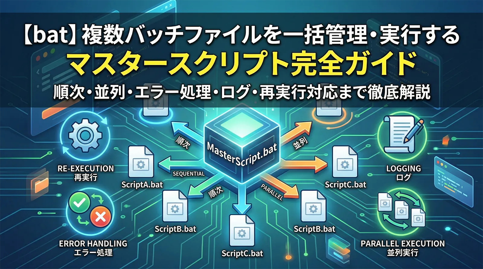 【bat】複数バッチファイルを一括管理・実行するマスタースクリプト完全ガイド｜順次・並列・エラー処理・ログ・再実行対応まで徹底解説