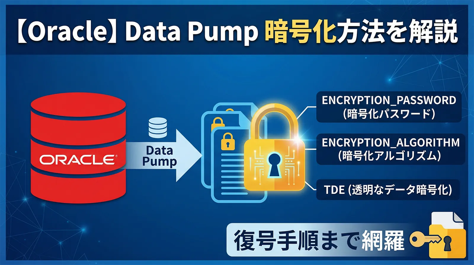 【Oracle】Data Pump でダンプファイルを暗号化する方法｜ENCRYPTION_PASSWORD・ENCRYPTION_ALGORITHM・TDE・復号手順まで解説