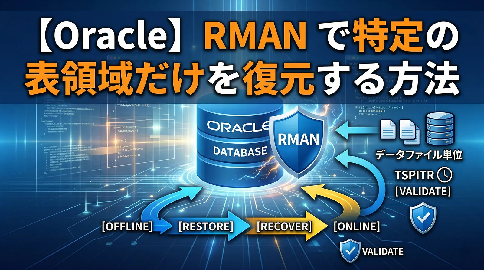 【Oracle】RMAN で特定の表領域だけを復元する方法｜OFFLINE→RESTORE→RECOVER→ONLINE・データファイル単位・VALIDATE・TSPITR まで解説