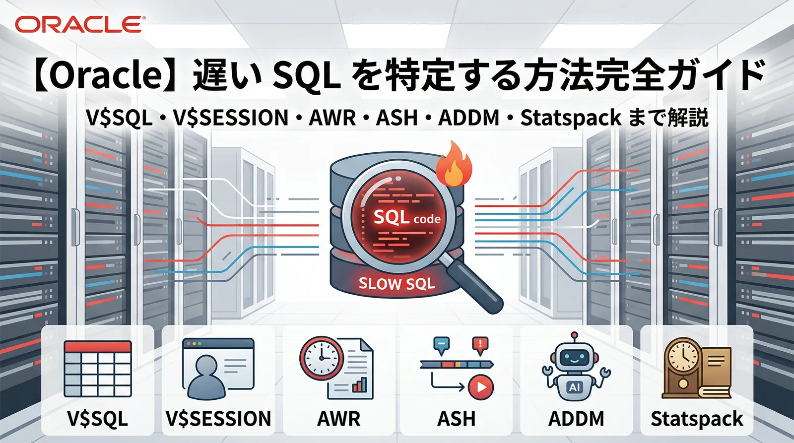 【Oracle】遅い SQL を特定する方法完全ガイド｜V$SQL・V$SESSION・AWR・ASH・ADDM・Statspack まで解説