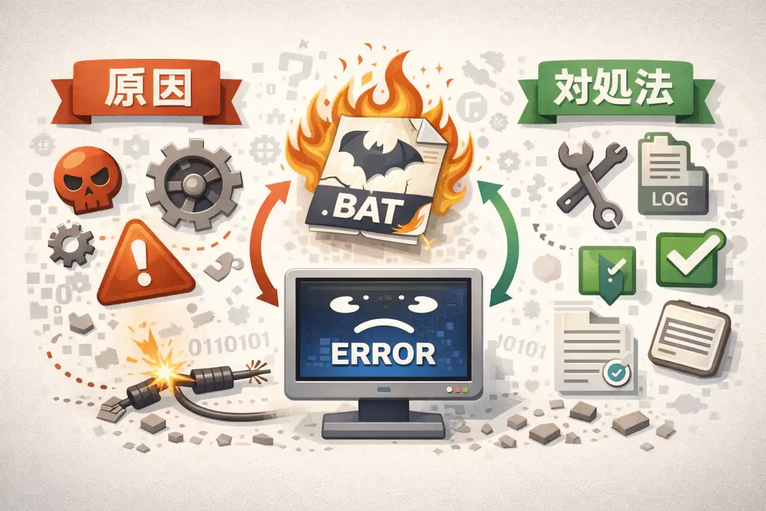 【bat】バッチファイルでエラーが出る原因と対処法まとめ