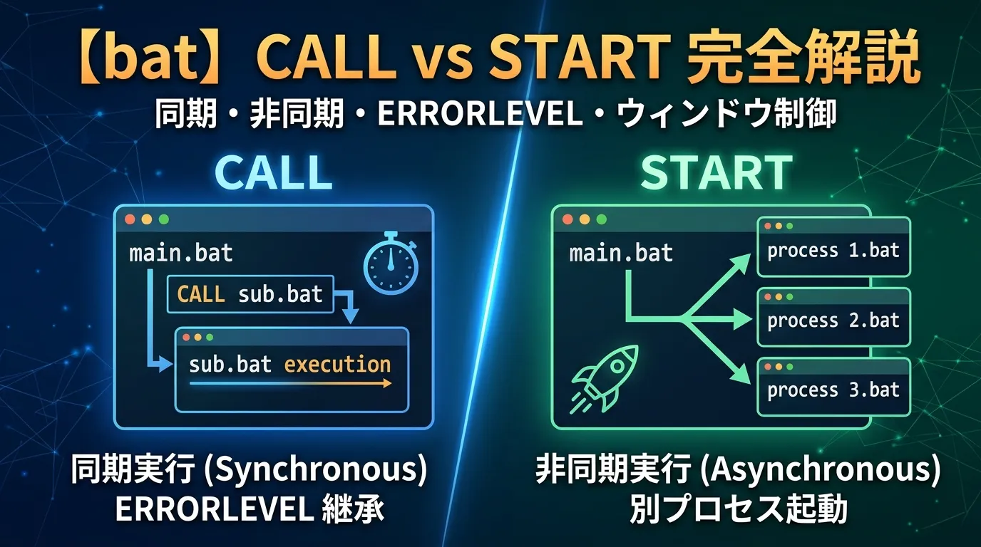 【bat】CALL と START の違いを完全解説｜同期・非同期・ERRORLEVEL・ウィンドウ制御・使い分けガイド