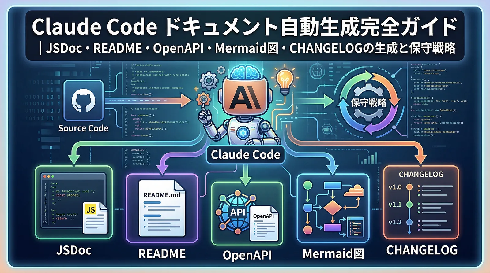 Claude Code ドキュメント自動生成完全ガイド｜JSDoc・README・OpenAPI・Mermaid図・CHANGELOGの生成と保守戦略