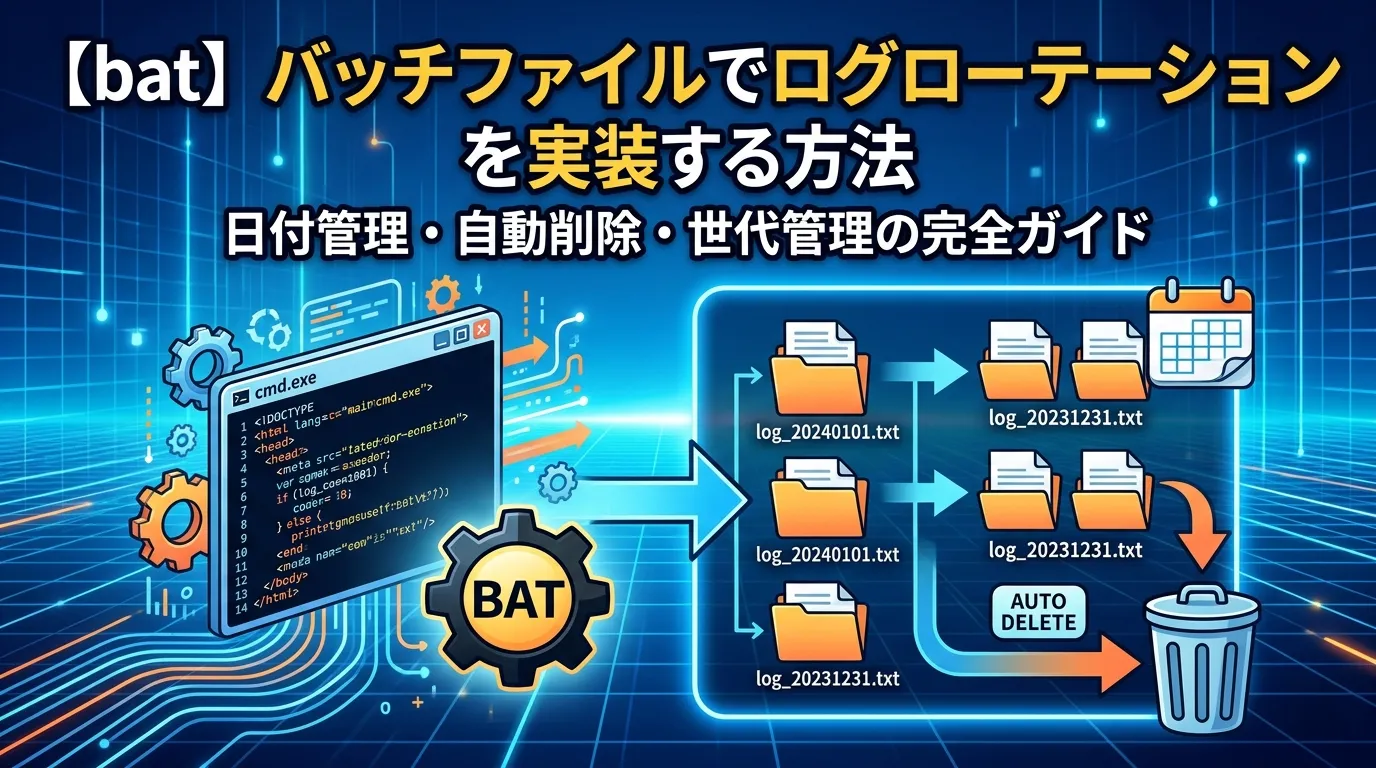 【bat】バッチファイルでログローテーションを実装する方法｜日付管理・自動削除・世代管理の完全ガイド