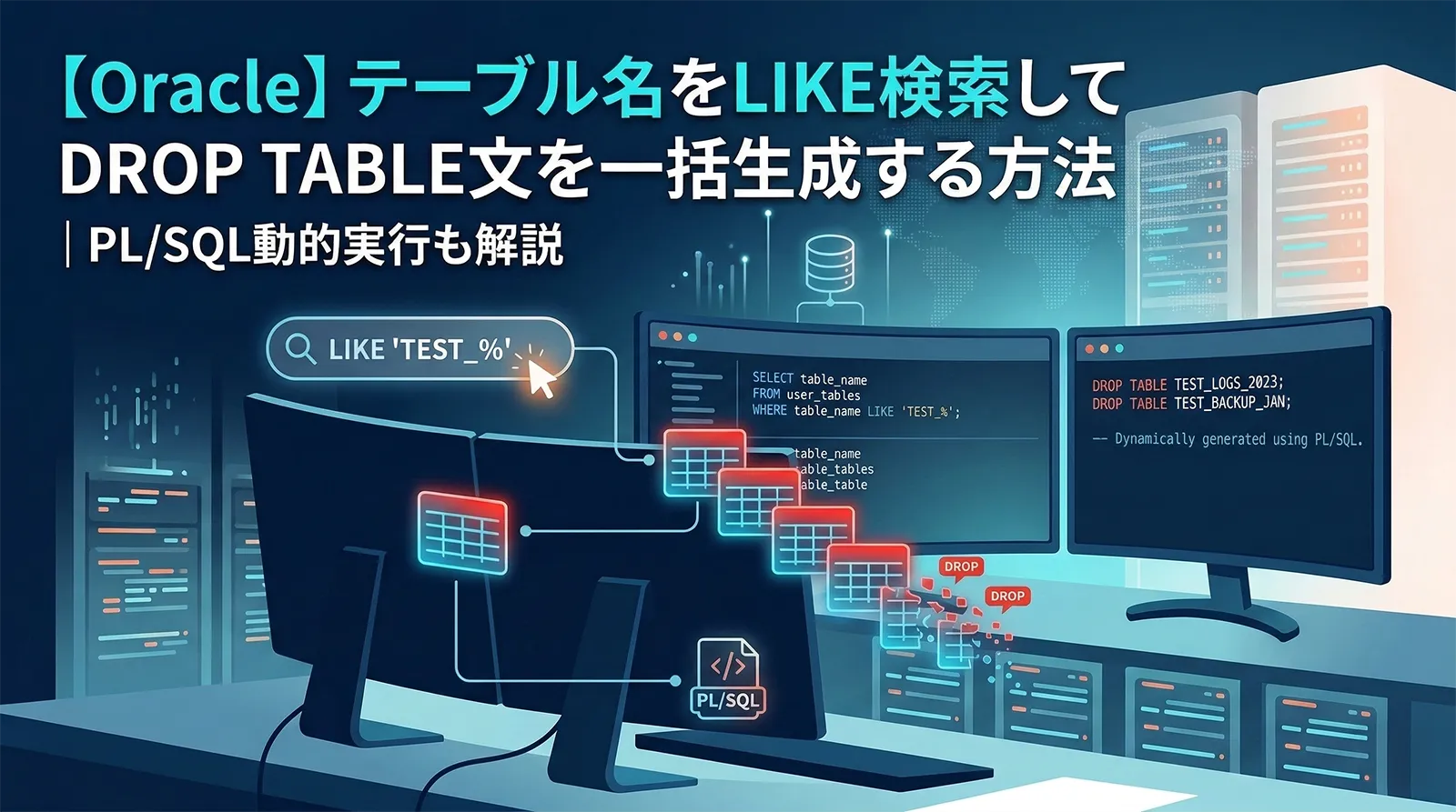 【Oracle】テーブル名をLIKE検索してDROP TABLE文を一括生成する方法｜PL/SQL動的実行も解説