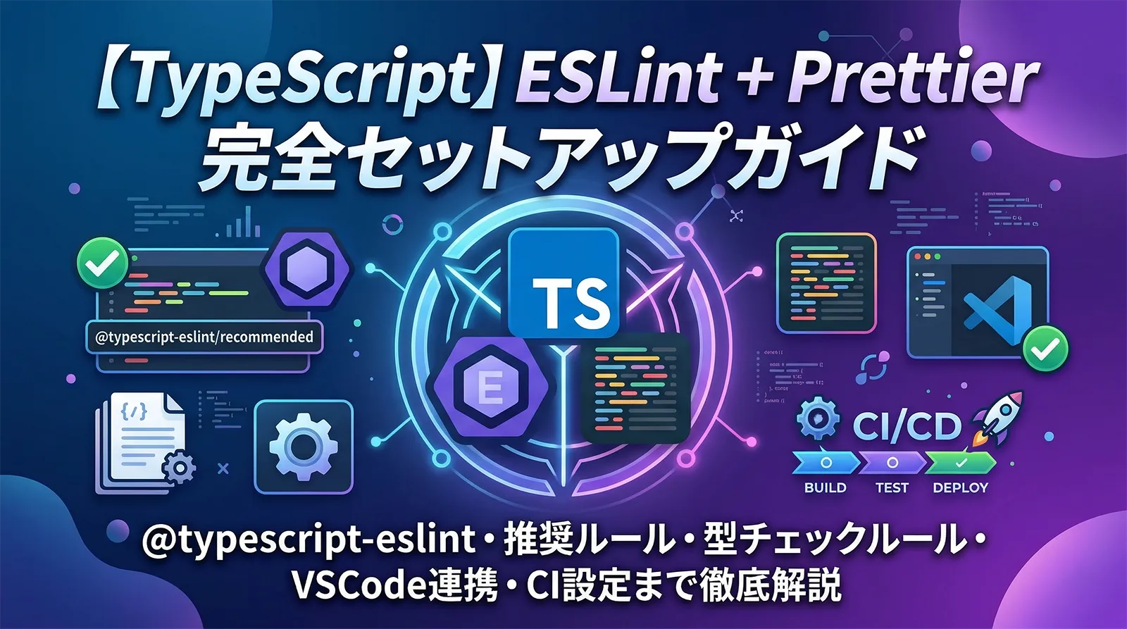 【TypeScript】ESLint + Prettier 完全セットアップガイド｜@typescript-eslint・推奨ルール・型チェックルール・VSCode連携・CI設定まで徹底解説