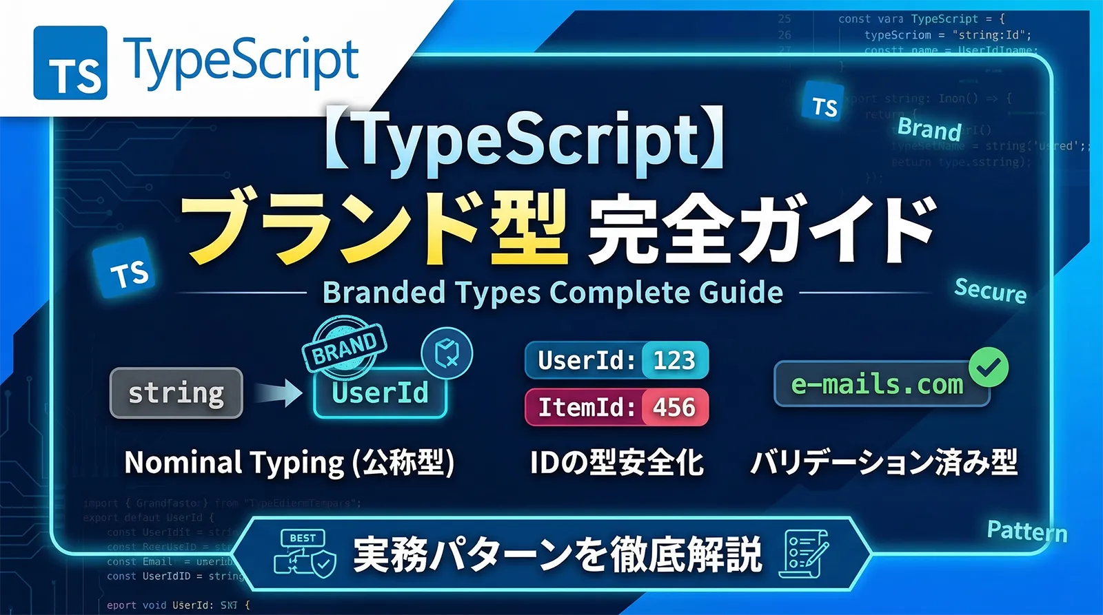 【TypeScript】ブランド型（Branded Types）完全ガイド｜Nominal Typing・IDの型安全化・バリデーション済み型・実務パターンを徹底解説