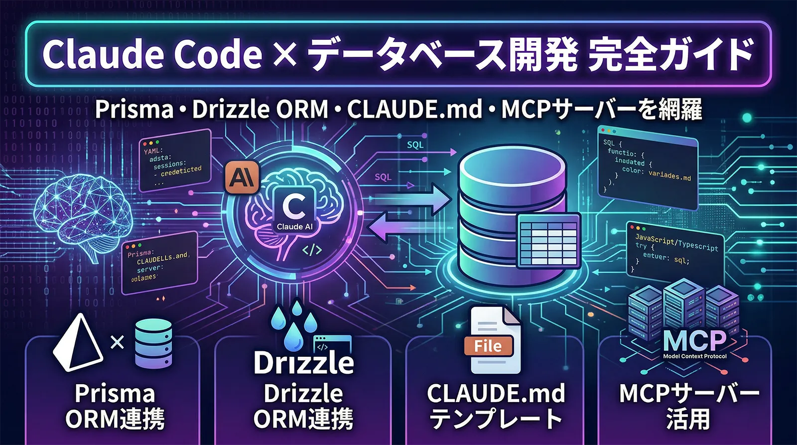 Claude Code × データベース開発完全ガイド｜Prisma・Drizzle ORMとの連携・CLAUDE.mdテンプレート・MCPサーバー活用まで