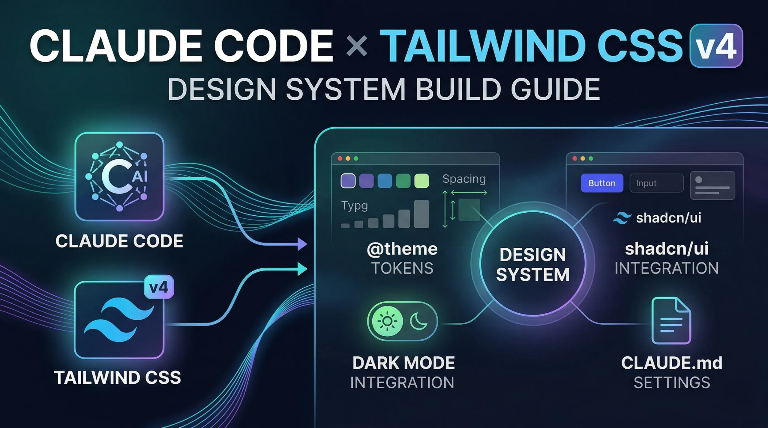 Claude Code × Tailwind CSS v4 デザインシステム構築ガイド｜@themeトークン・shadcn/ui統合・ダークモード・CLAUDE.md設定