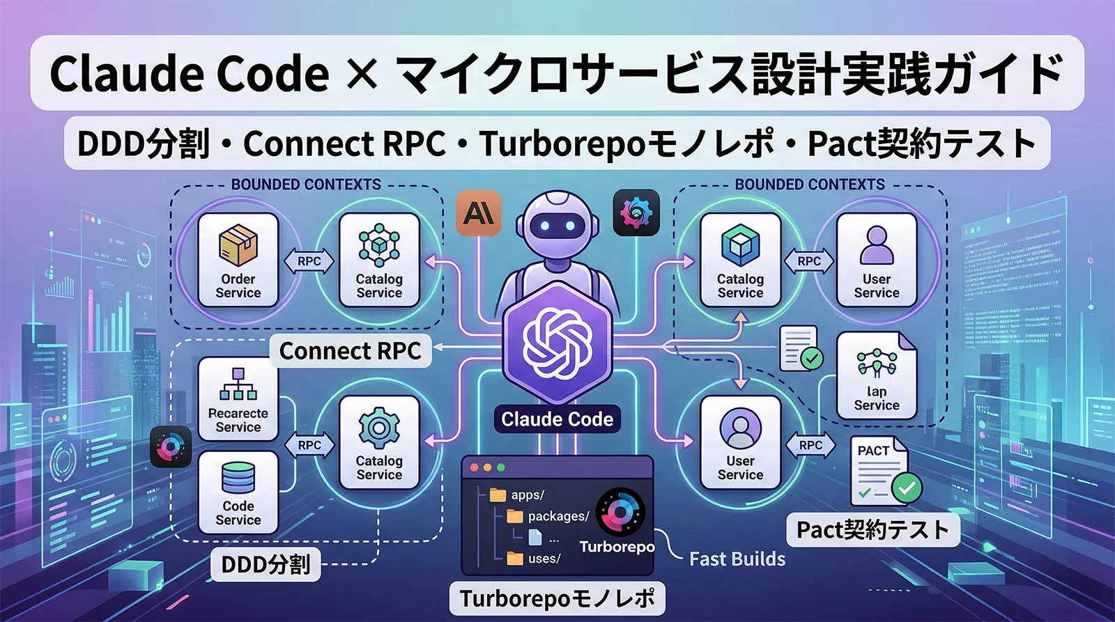Claude Code × マイクロサービス設計実践ガイド｜DDD分割・Connect RPC・Turborepoモノレポ・Pact契約テスト