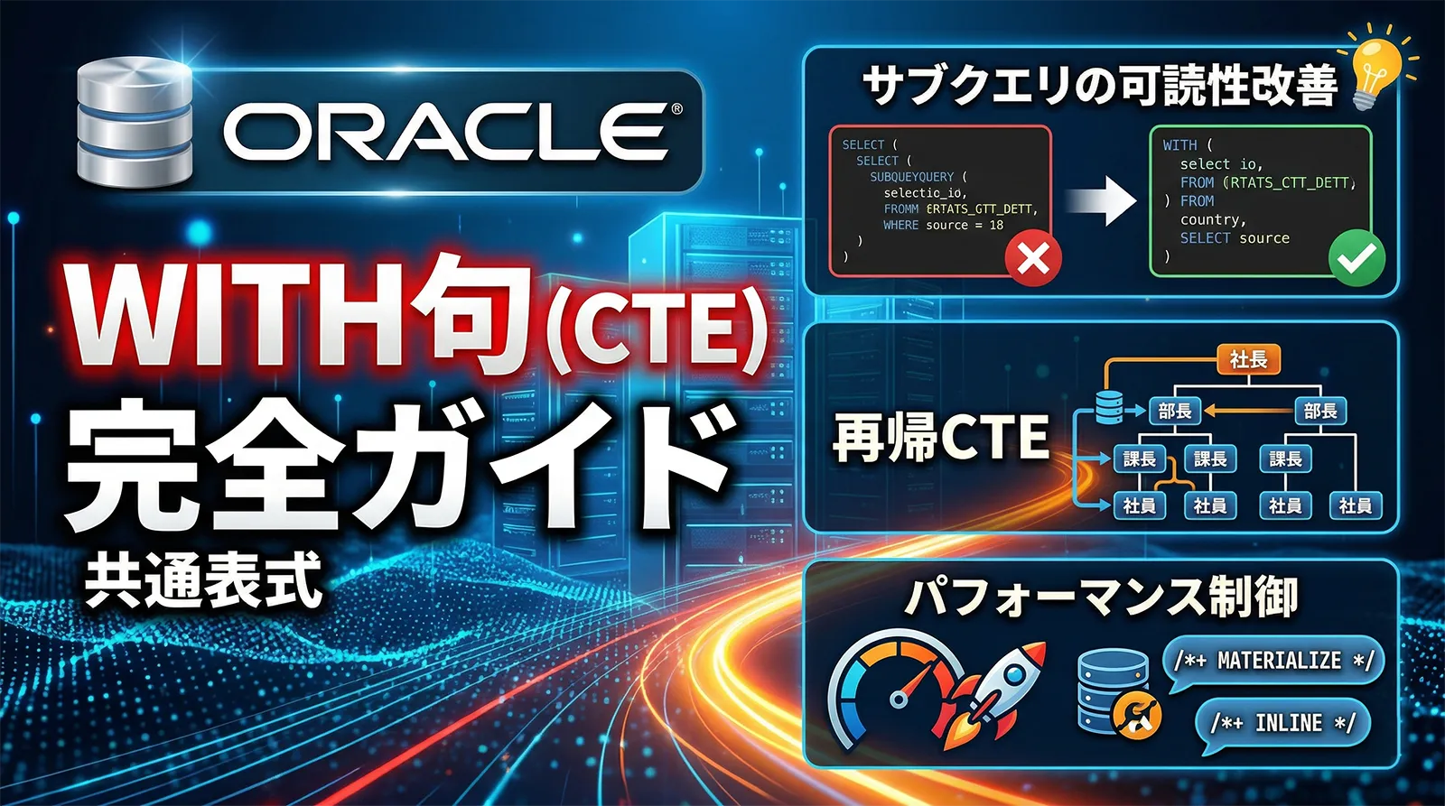 【Oracle】WITH句（共通表式）の使い方完全ガイド｜サブクエリの可読性改善・再帰CTE・パフォーマンス制御まで解説