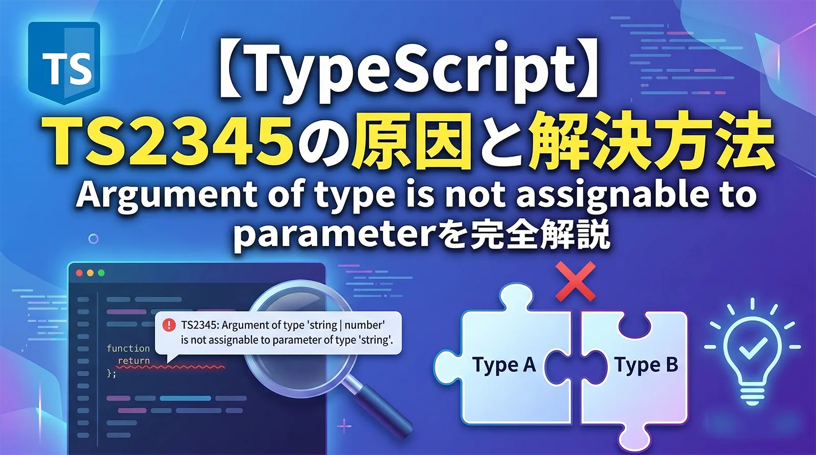 【TypeScript】TS2345の原因と解決方法｜Argument of type is not assignable to parameterを完全解説