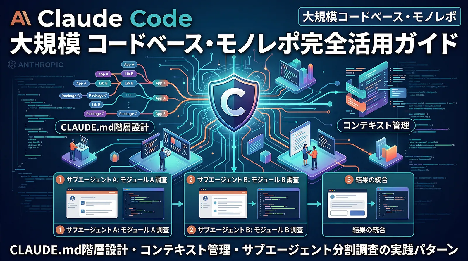 Claude Code 大規模コードベース・モノレポ完全活用ガイド｜CLAUDE.md階層設計・コンテキスト管理・サブエージェント分割調査の実践パターン