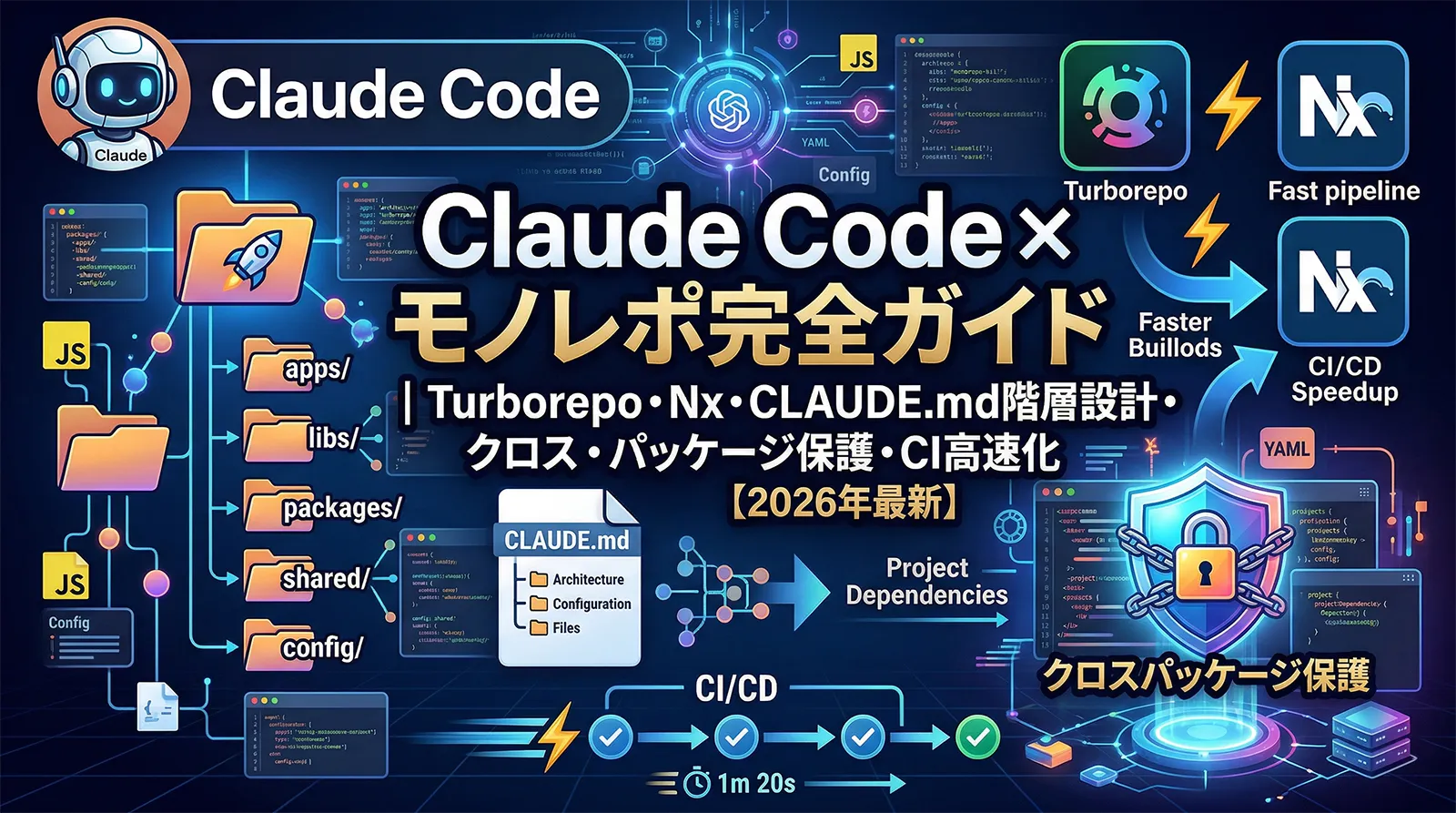 Claude Code × モノレポ完全ガイド｜Turborepo・Nx・CLAUDE.md階層設計・クロスパッケージ保護・CI高速化【2026年最新】