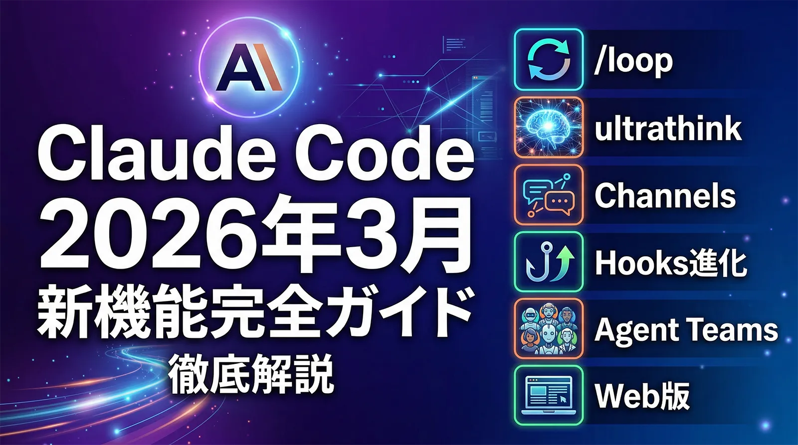 Claude Code 2026年3月 新機能完全ガイド｜/loop・ultrathink・Channels・Hooks進化・Agent Teams・Web版まで徹底解説