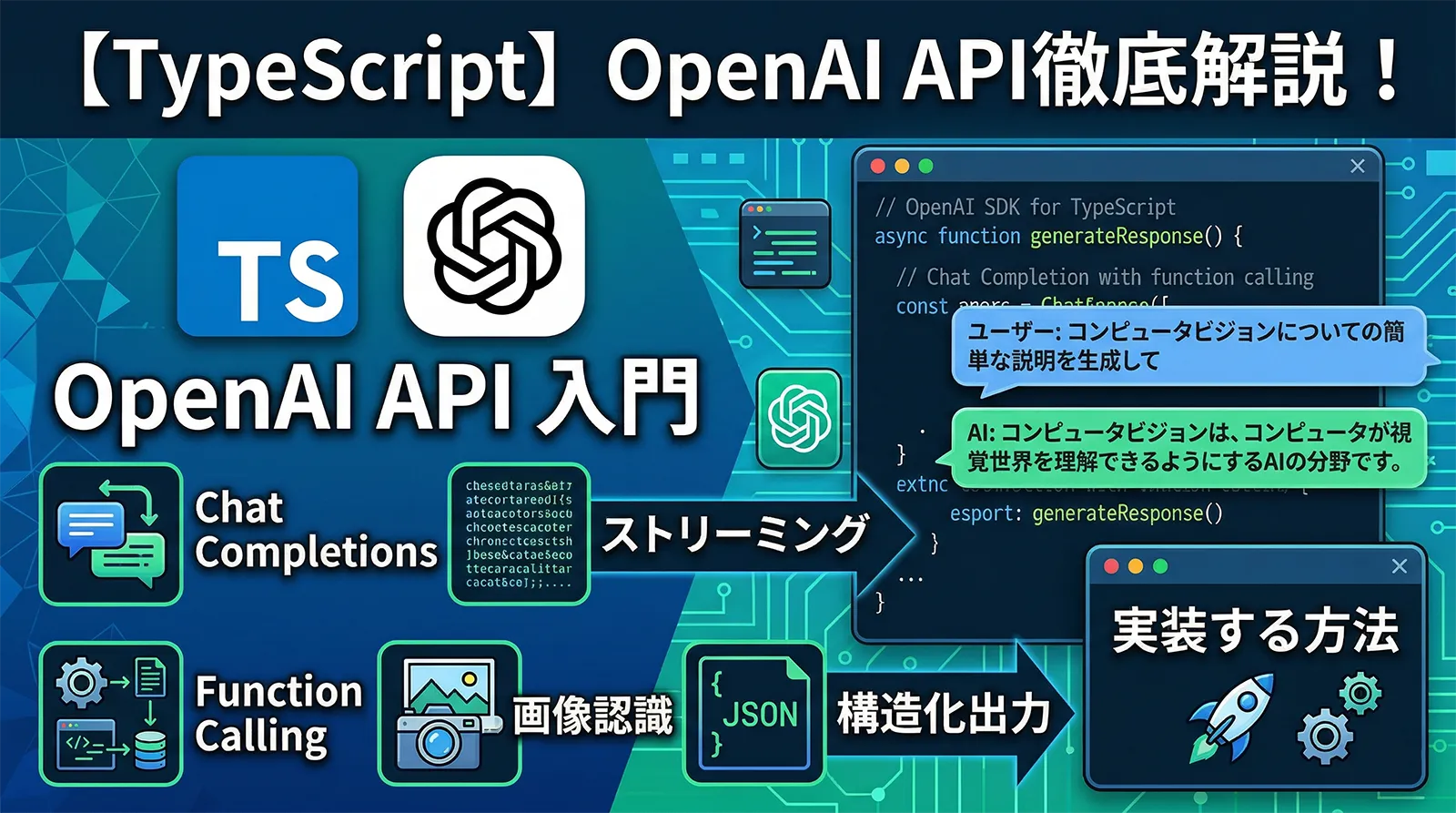 【TypeScript】OpenAI API入門｜Chat Completions・ストリーミング・Function Calling・画像認識・構造化出力まで実装する方法