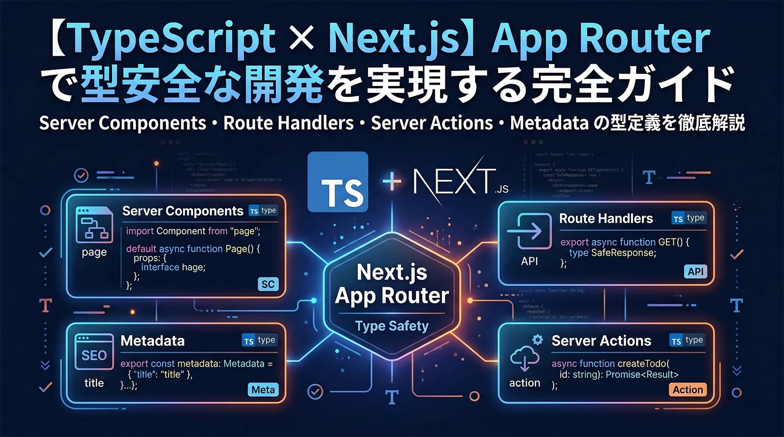 【TypeScript × Next.js】App Router で型安全な開発を実現する完全ガイド｜Server Components・Route Handlers・Server Actions・Metadata の型定義を徹底解説