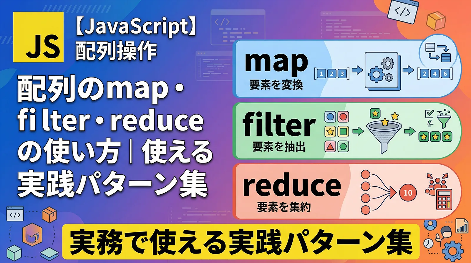 【JavaScript】配列のmap・filter・reduceの使い方｜実務で使える実践パターン集