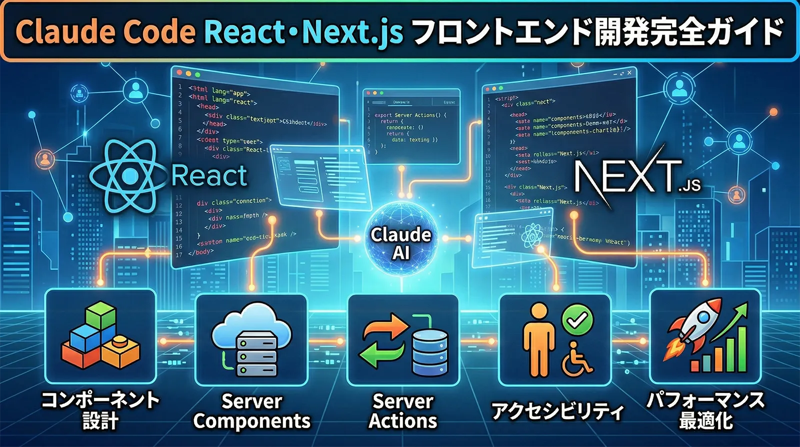 Claude Code React・Next.js フロントエンド開発完全ガイド｜コンポーネント設計・Server Components・Server Actions・アクセシビリティ・パフォーマンス最適化の実践パターン