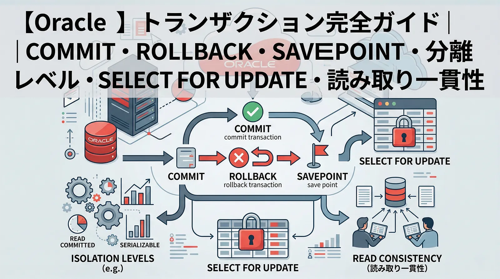 【Oracle】トランザクション完全ガイド｜COMMIT・ROLLBACK・SAVEPOINT・分離レベル・SELECT FOR UPDATE・読み取り一貫性