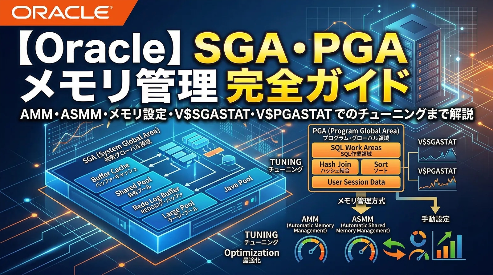 【Oracle】SGA・PGAメモリ管理完全ガイド｜AMM・ASMM・メモリ設定・V$SGASTAT・V$PGASTAT でのチューニングまで解説