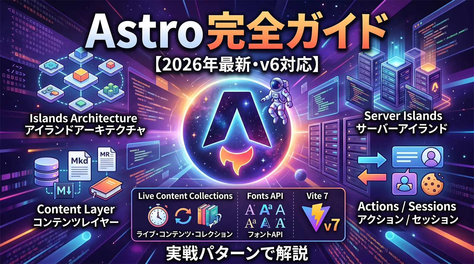 Astro 完全ガイド【2026年最新・v6対応】｜Islands Architecture・Content Layer・Server Islands・Actions・Sessions・Live Content Collections・Fonts API・Vite 7 までを実戦パターンで解説