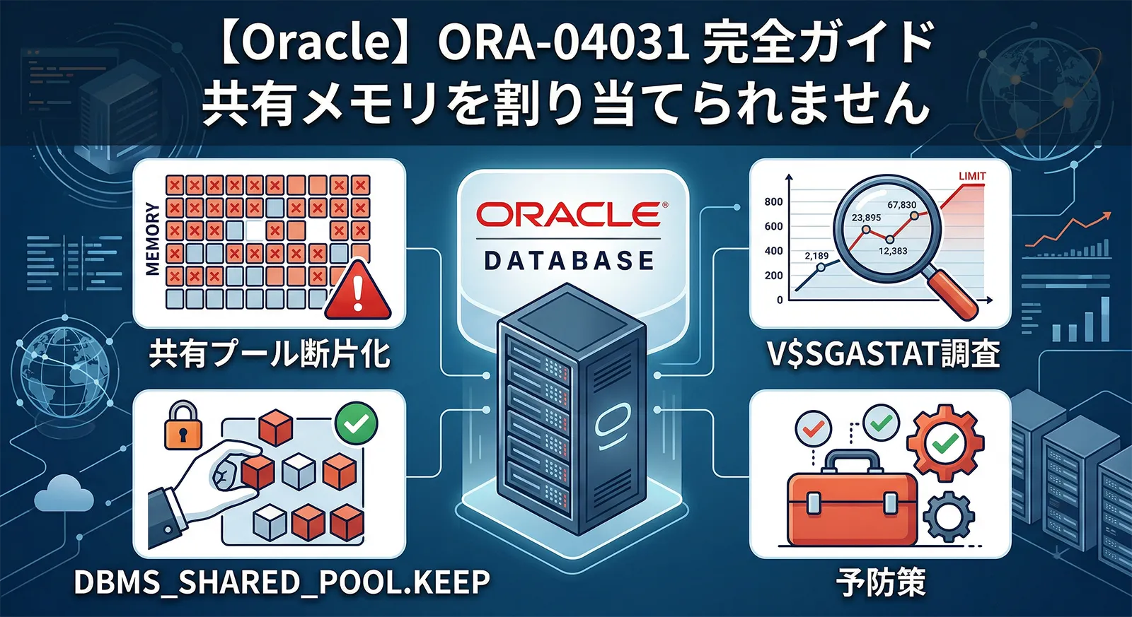 【Oracle】ORA-04031: 共有メモリを割り当てられません 完全ガイド｜共有プール断片化・V$SGASTAT調査・DBMS_SHARED_POOL.KEEP・予防策まで解説