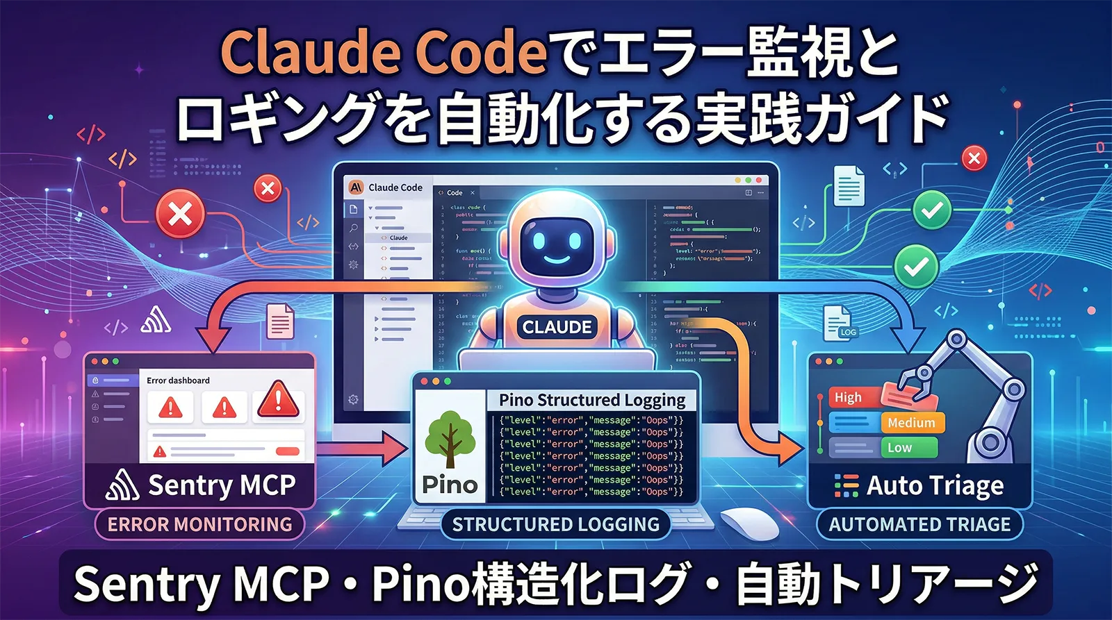 Claude Codeでエラー監視とロギングを自動化する実践ガイド｜Sentry MCP・Pino構造化ログ・自動トリアージ