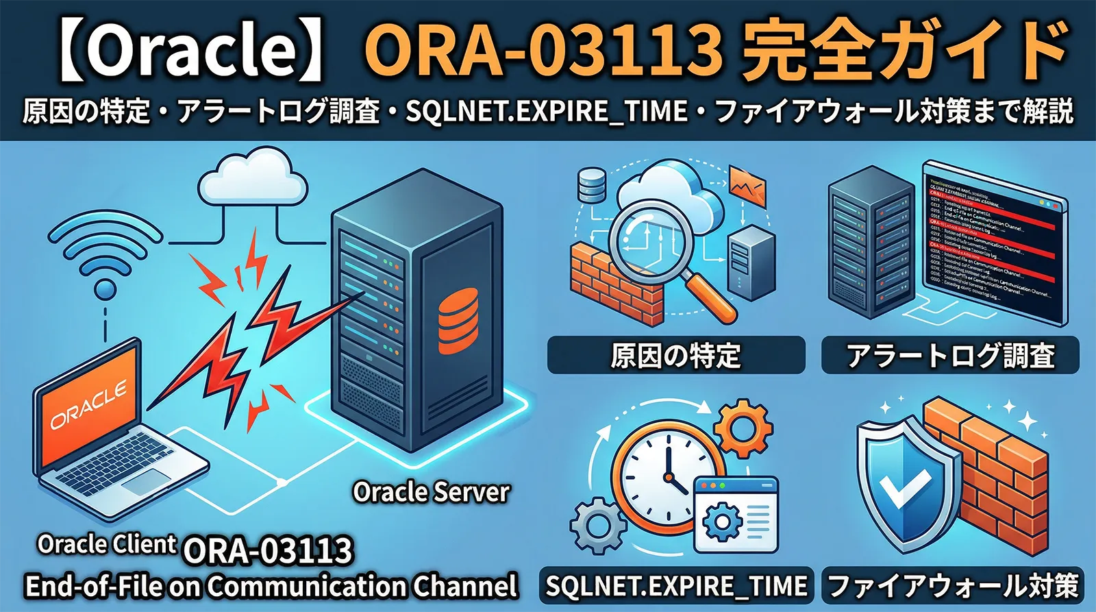 【Oracle】ORA-03113: end-of-file on communication channel 完全ガイド｜原因の特定・アラートログ調査・SQLNET.EXPIRE_TIME・ファイアウォール対策まで解説