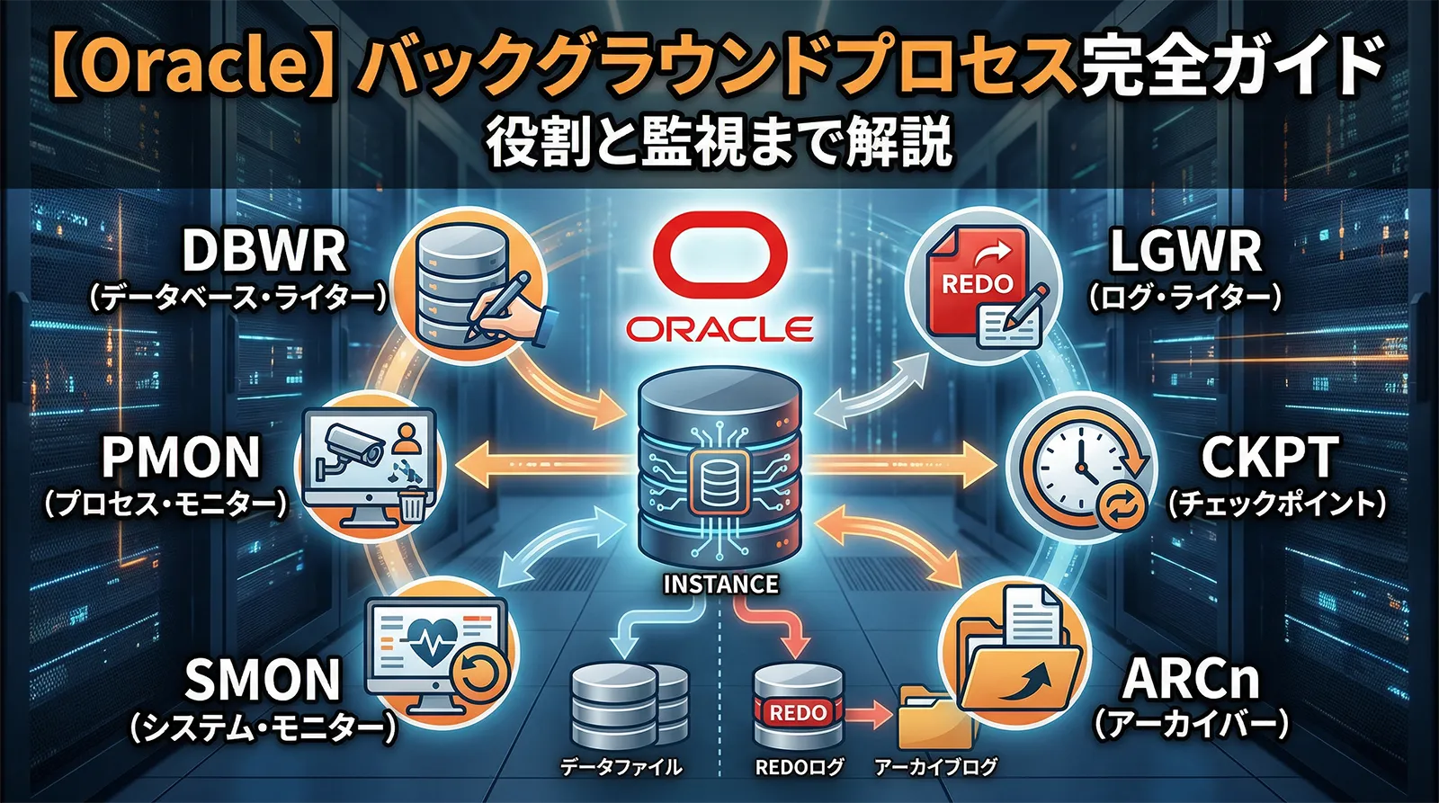 【Oracle】バックグラウンドプロセス完全ガイド｜DBWR・LGWR・CKPT・SMON・PMON・ARCn の役割と監視まで解説