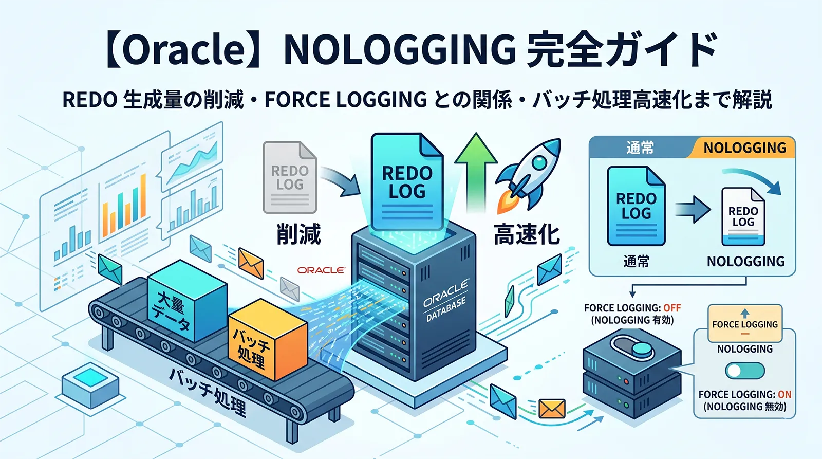 【Oracle】NOLOGGING完全ガイド｜REDO 生成量の削減・FORCE LOGGING との関係・バッチ処理高速化まで解説