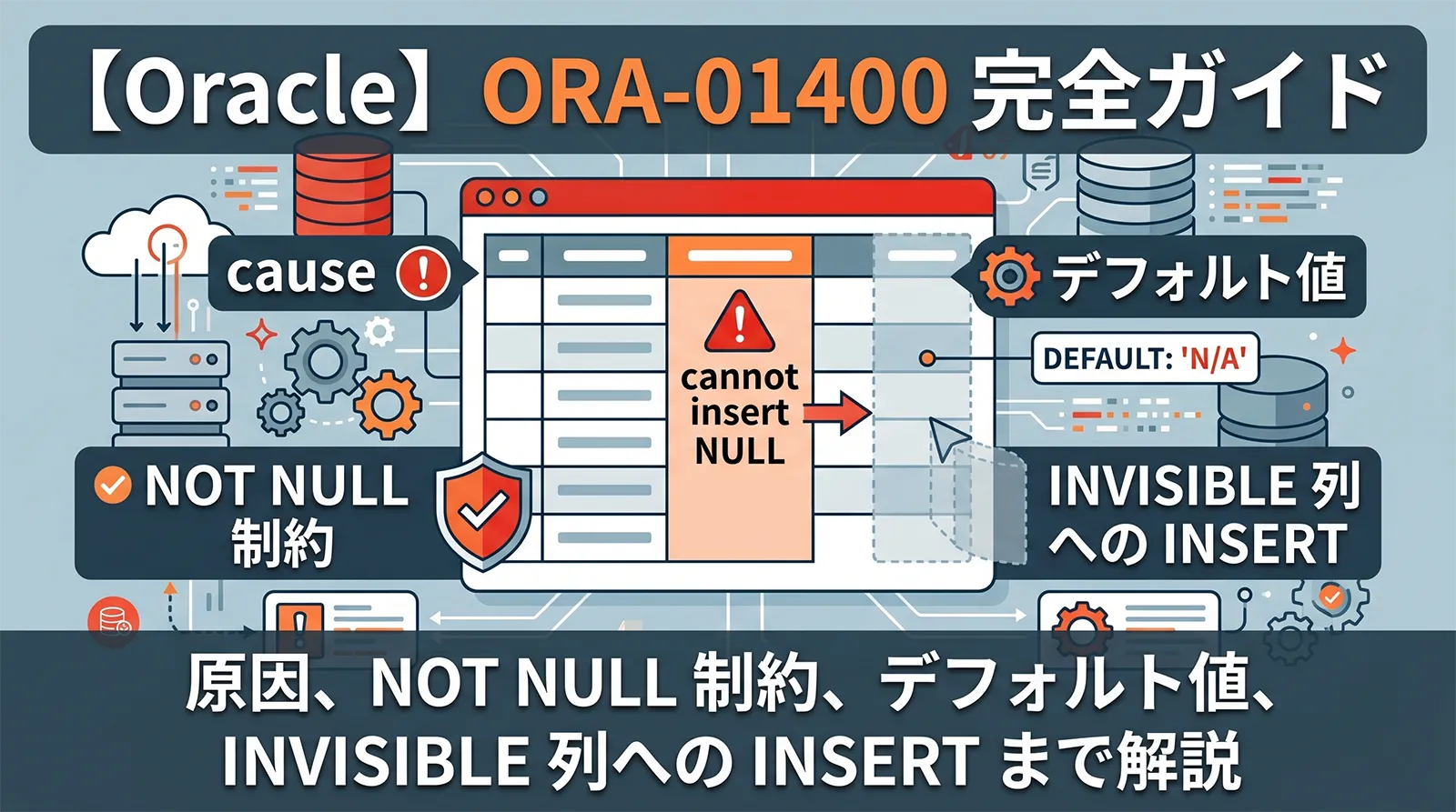 【Oracle】ORA-01400 完全ガイド｜cannot insert NULL の原因・NOT NULL 制約・デフォルト値・INVISIBLE 列への INSERT まで解説