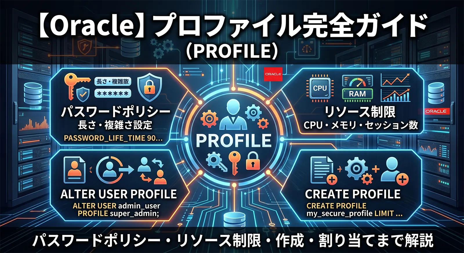 【Oracle】プロファイル（PROFILE）完全ガイド｜パスワードポリシー・リソース制限・CREATE PROFILE・ALTER USER PROFILE まで解説